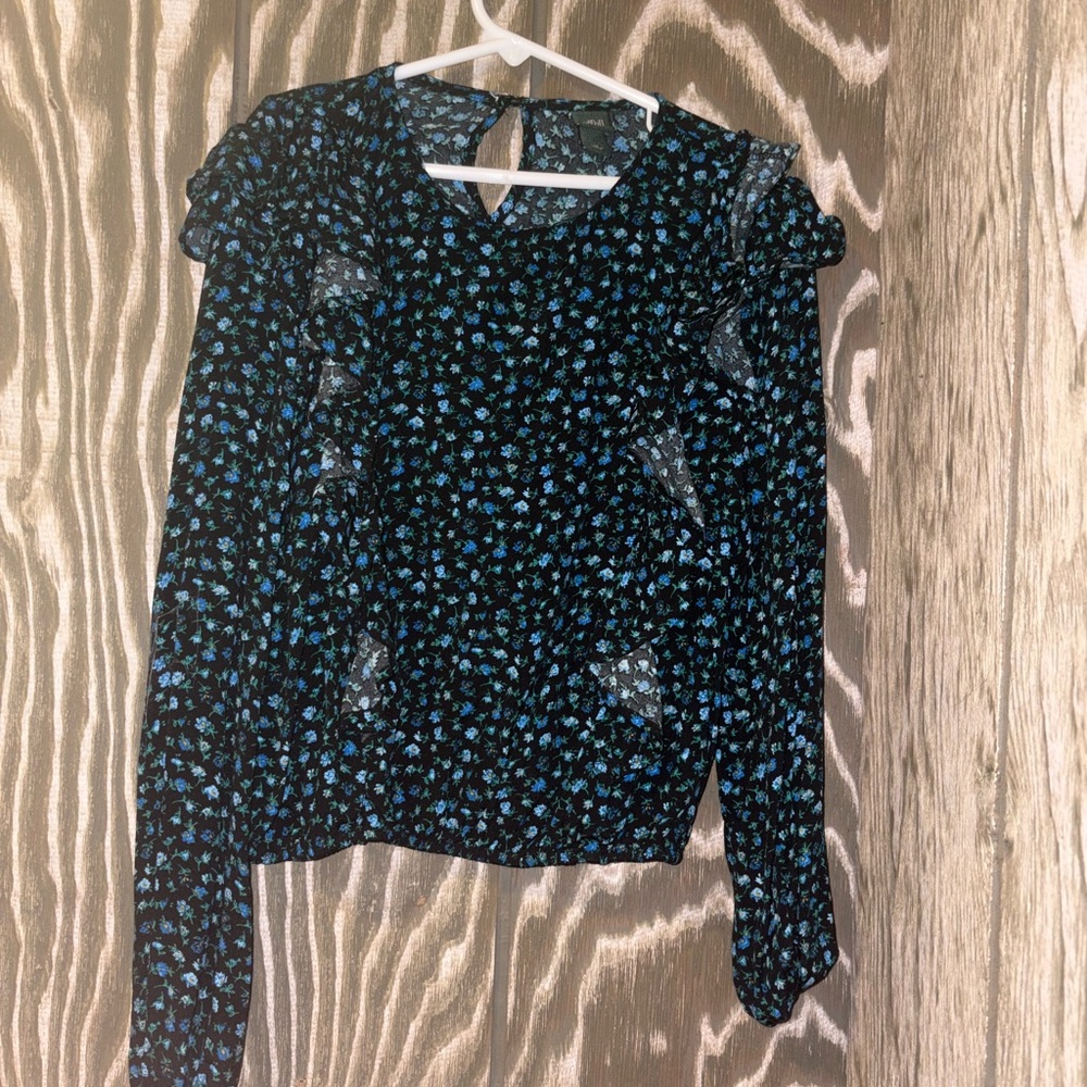 Wild Fable Black and Blue Floral Lace Blouse